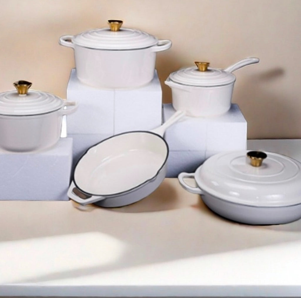 5 piece enamel cast iron cookware