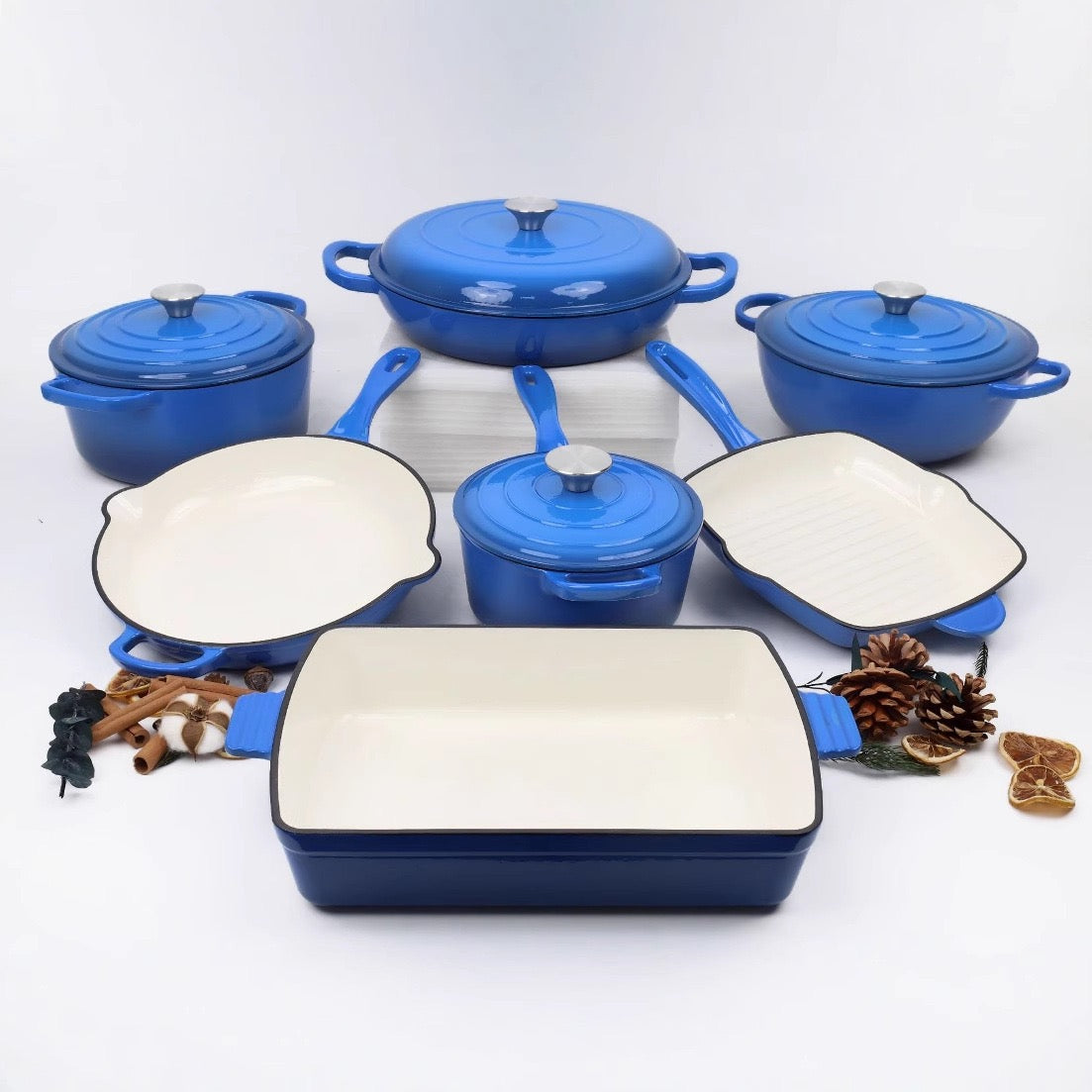7 piece enamel cast iron cookware