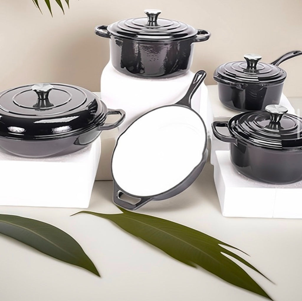 5 piece enamel cast iron cookware