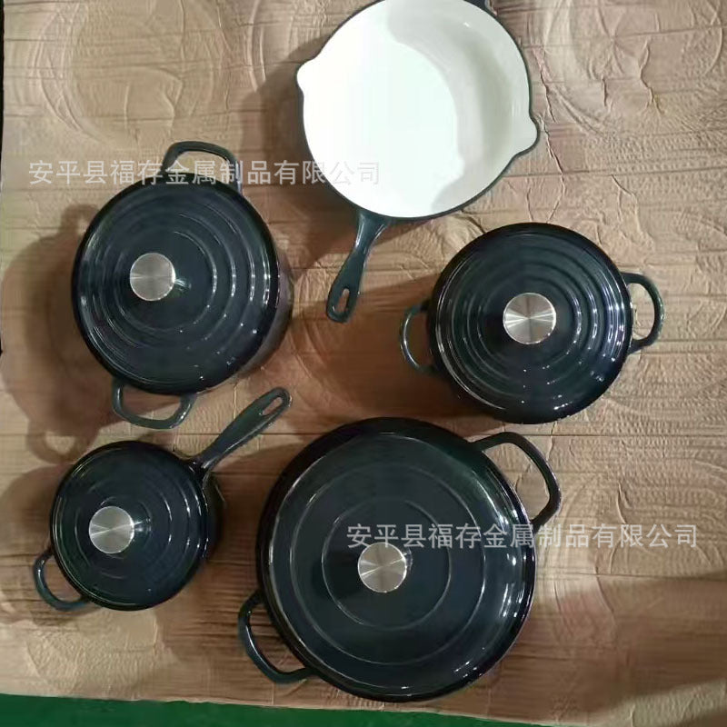 5 piece enamel cast iron cookware
