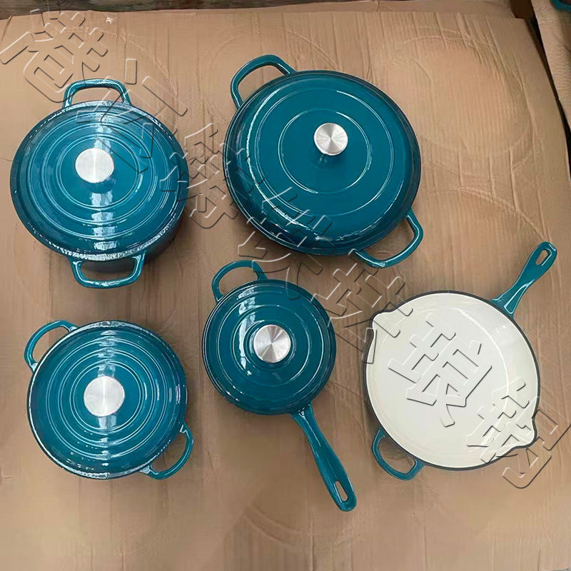 5 piece enamel cast iron cookware
